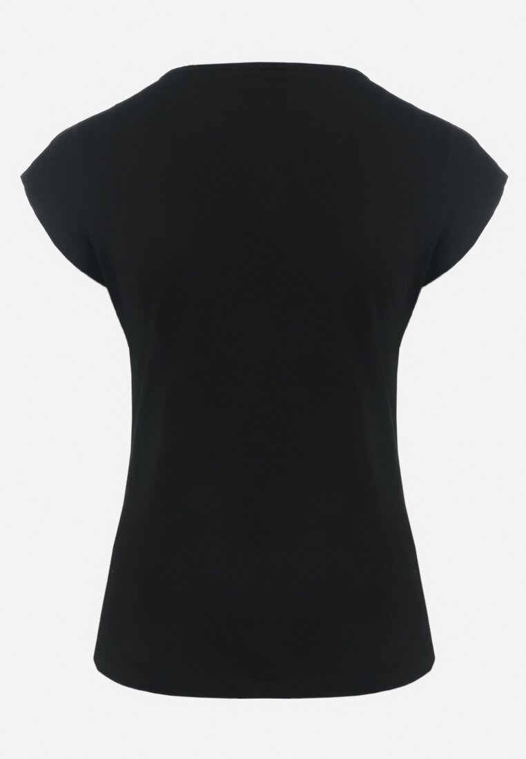 Czarny Bawełniany T-shirt z Metalicznym Nadrukiem Lapur