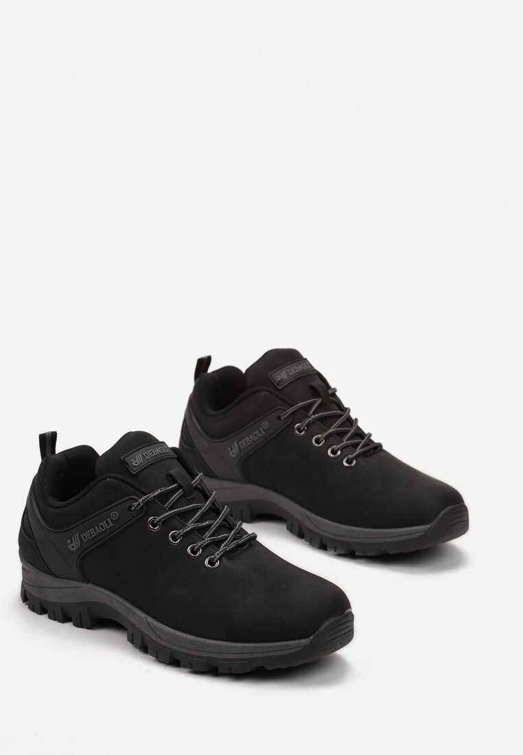 Czarne Buty Trekkingowe z Krótką Sznurowaną Cholewką Apodite