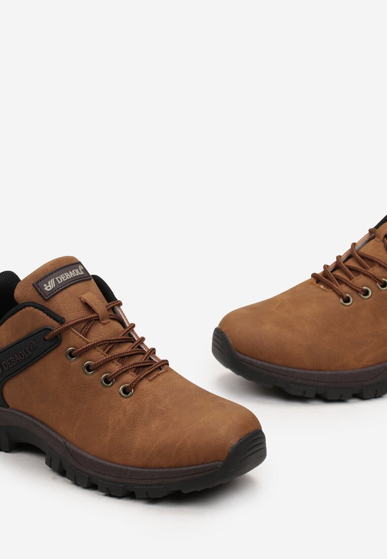 Brązowe Buty Trekkingowe z Krótką Sznurowaną Cholewką Apodite