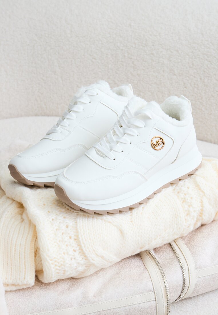 Białe Sneakersy na Platformie z Futerkiem Egiapia