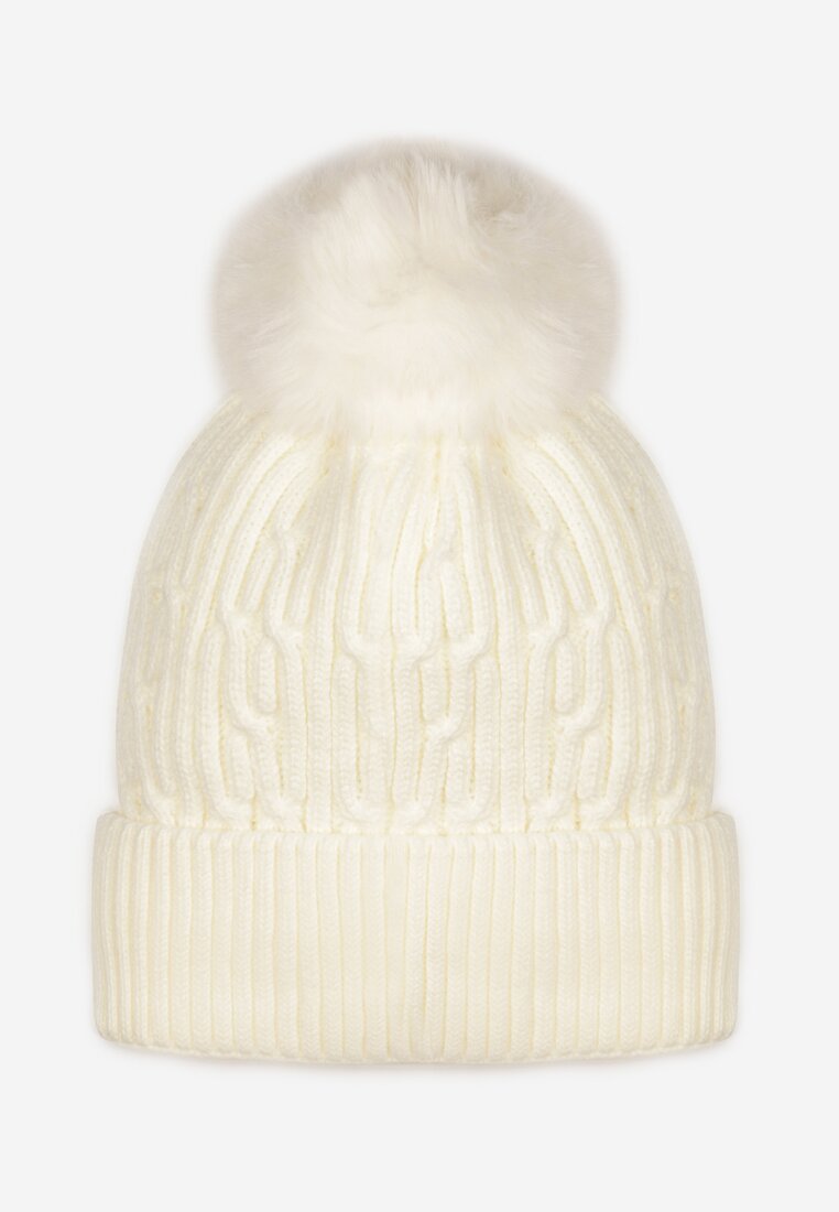 Biała Dzianinowa Czapka z Pomponem Liebgard