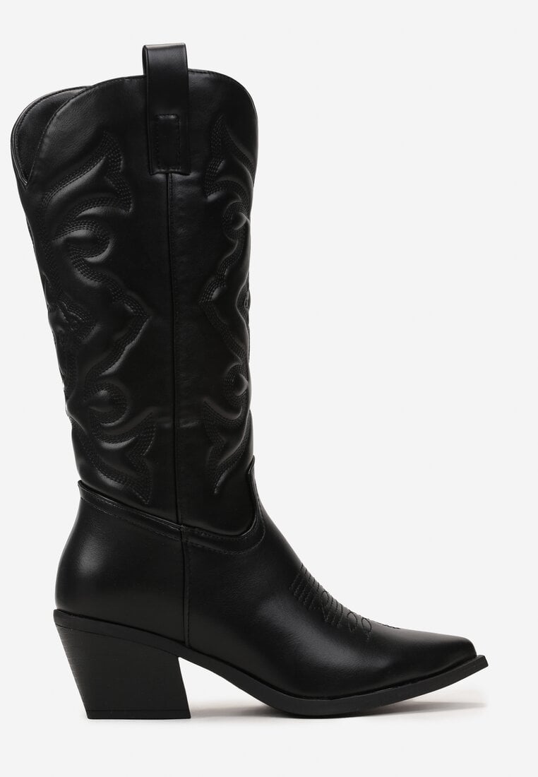 Czarne Kozaki Kowbojki z Przeszyciami i Szpiczastym Noskiem Taoi