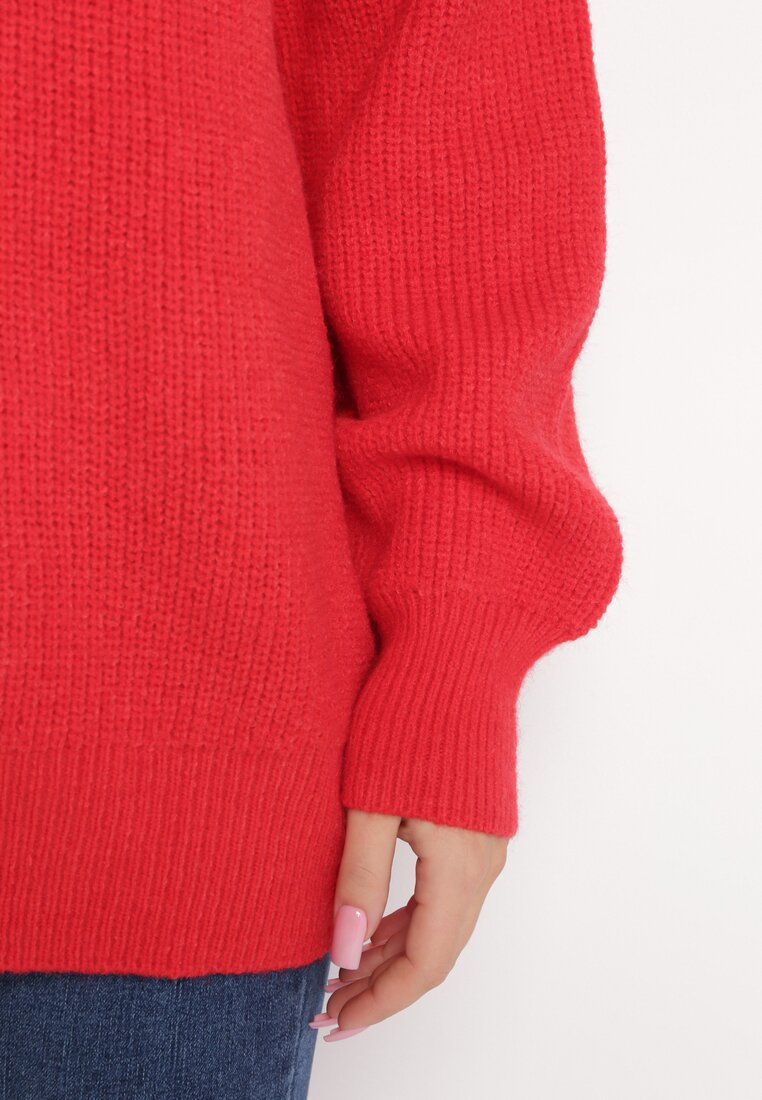 Czerwony Sweter Oversize z Okrągłym Dekoltem Ravo