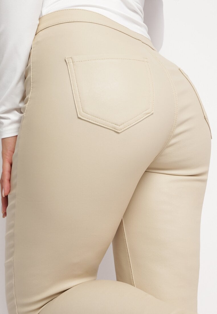 Jasnobeżowe Spodnie Skinny z Imitacji Skóry Stana
