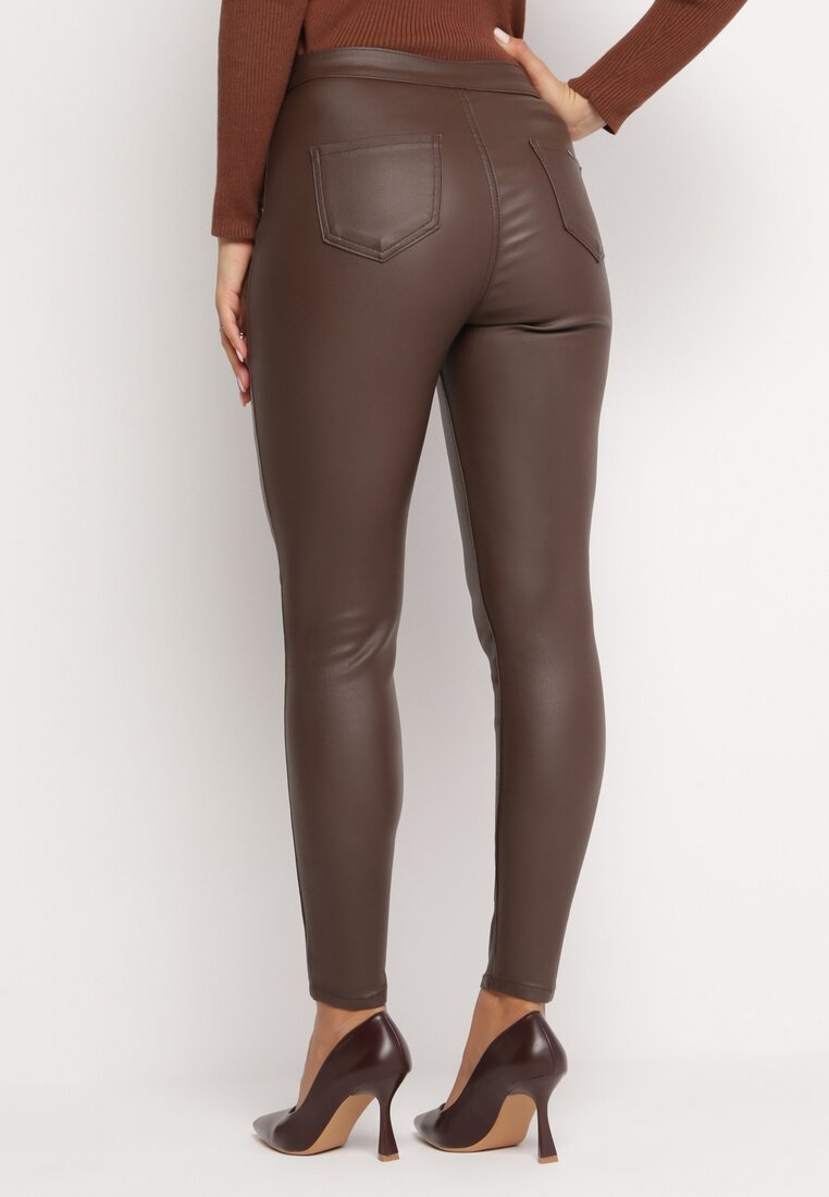 Brązowe Spodnie Skinny z Imitacji Skóry Stana
