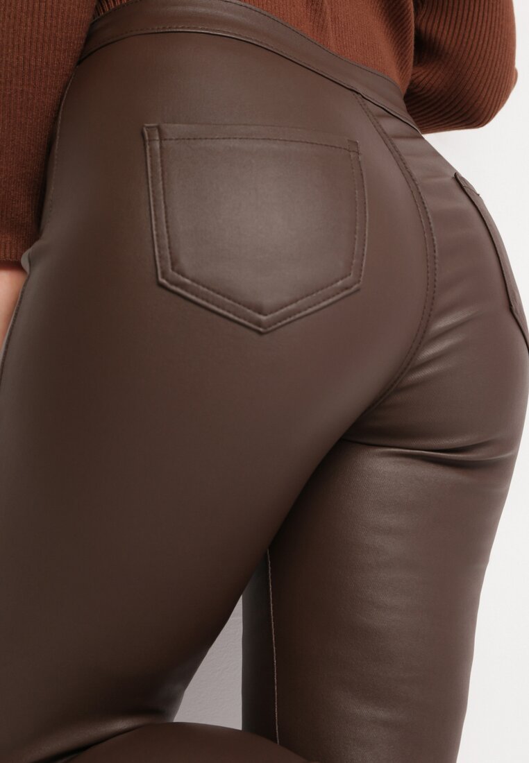 Brązowe Spodnie Skinny z Imitacji Skóry Stana