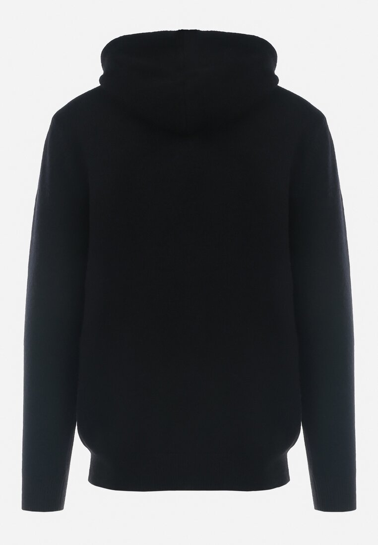 Czarny Sweter w Stylu Bluzy z Kapturem i Ściągaczami Koiobs