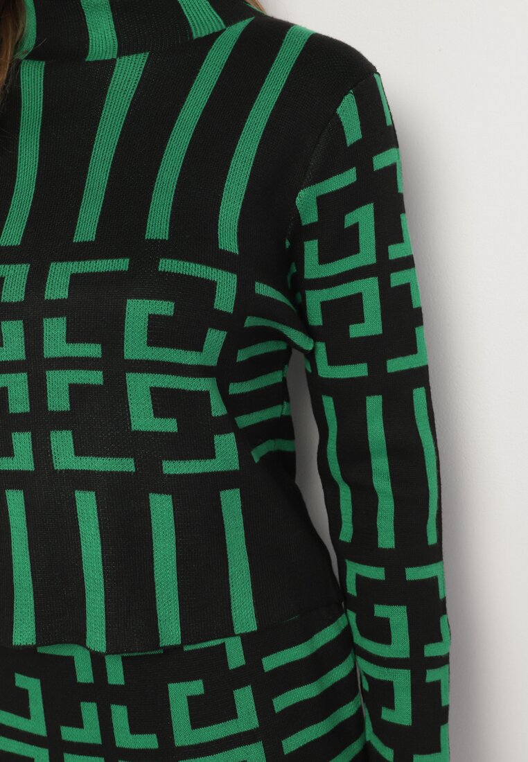Czarno-Zielony 2-częściowy Komplet ze Swetrem i Spódnicą Enomessa