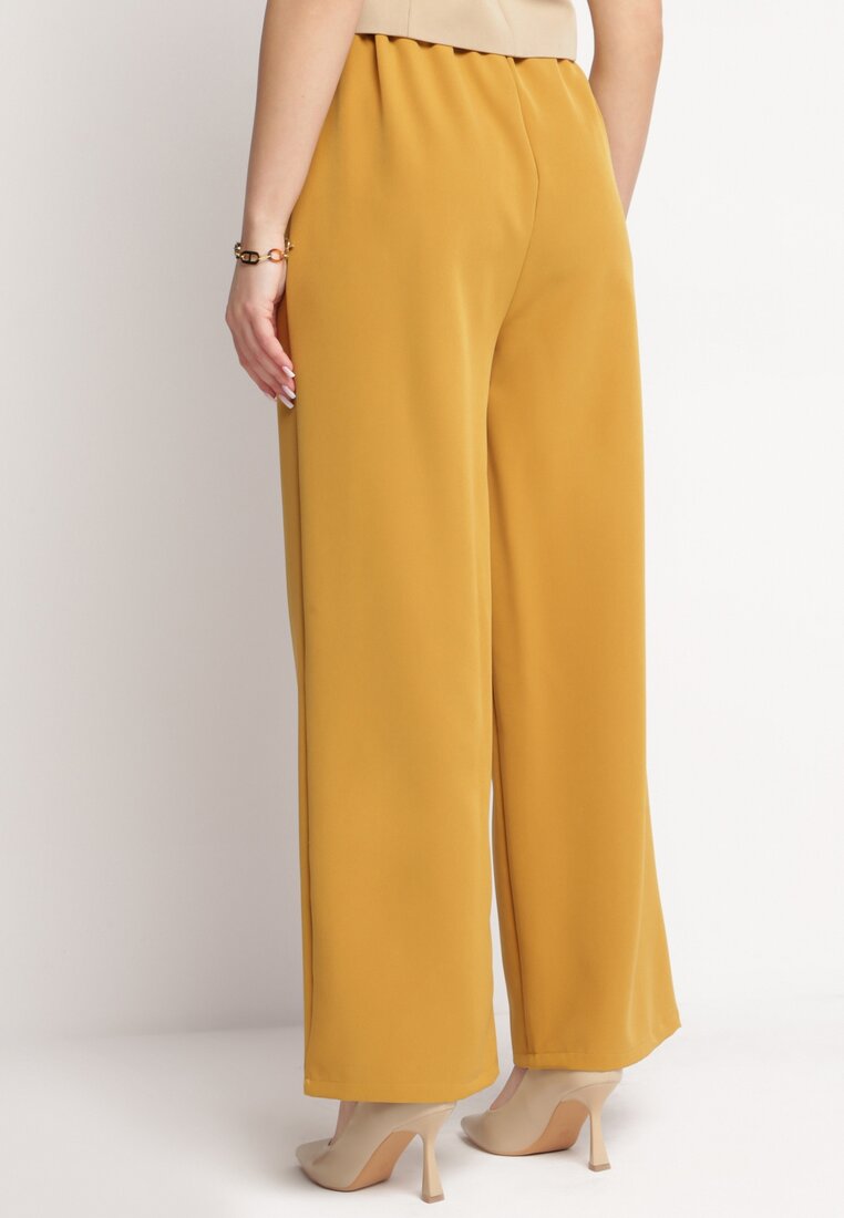 Żółte Eleganckie Spodnie z Szerokimi Nogawkami Kahinuni