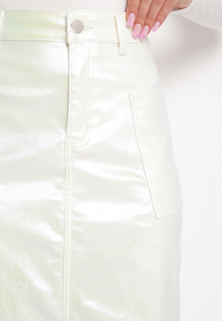 Biała Metaliczna Spódnica Ołówkowa Maxi Tangella