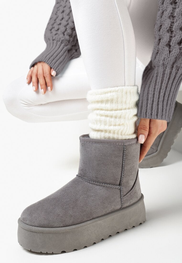 Szare Śniegowce z Ekozamszu na Platformie z Futerkiem Blocurre