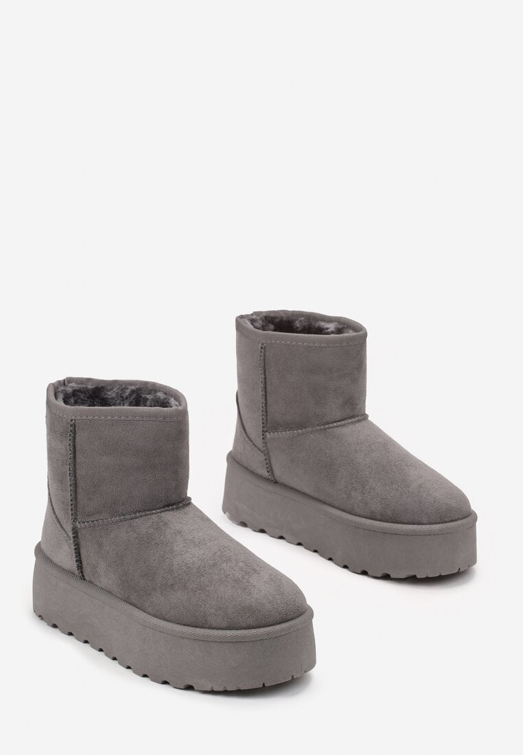 Szare Śniegowce z Ekozamszu na Platformie z Futerkiem Blocurre