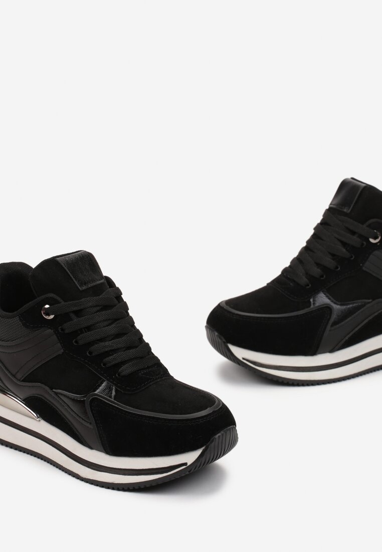 Czarne Sneakersy na Ukrytej Koturnie i Platformie Nencca