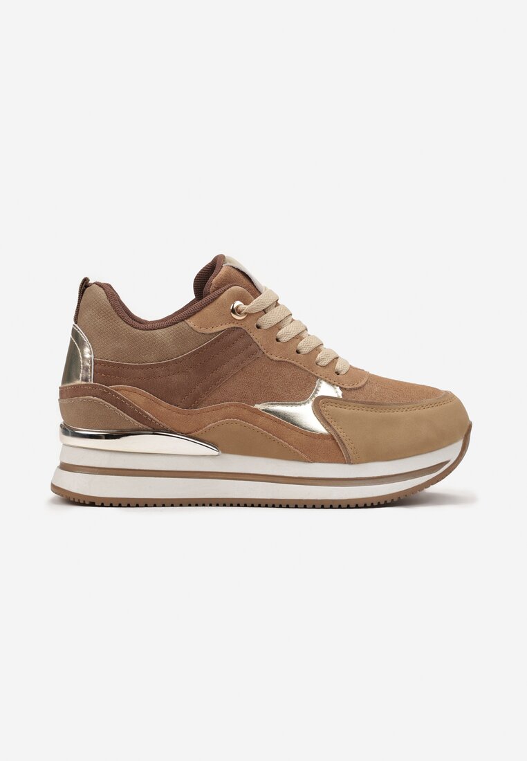 Ciemnobeżowe Sneakersy na Ukrytym Koturnie i Platformie Nencca