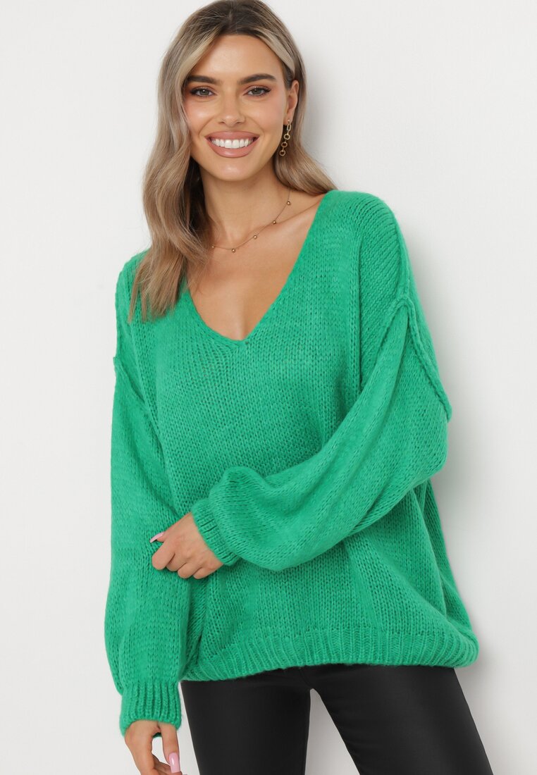 Zielony Sweter z Szerokimi Rękawami Armananis