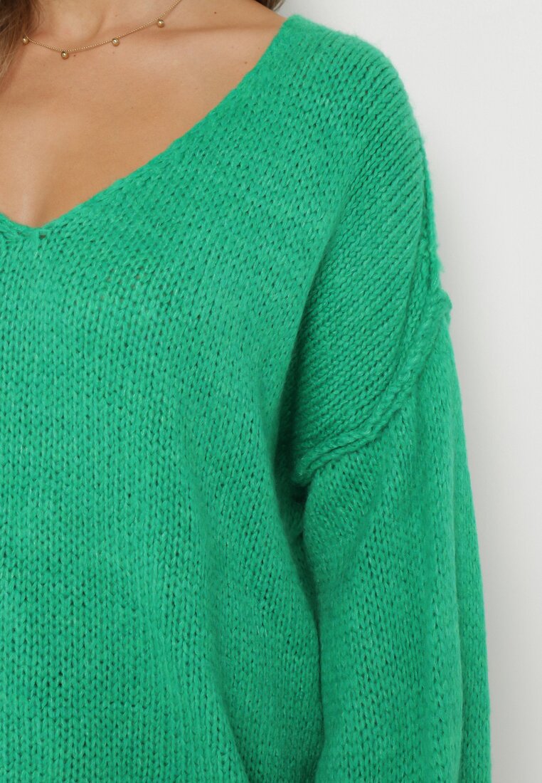 Zielony Sweter z Szerokimi Rękawami Armananis
