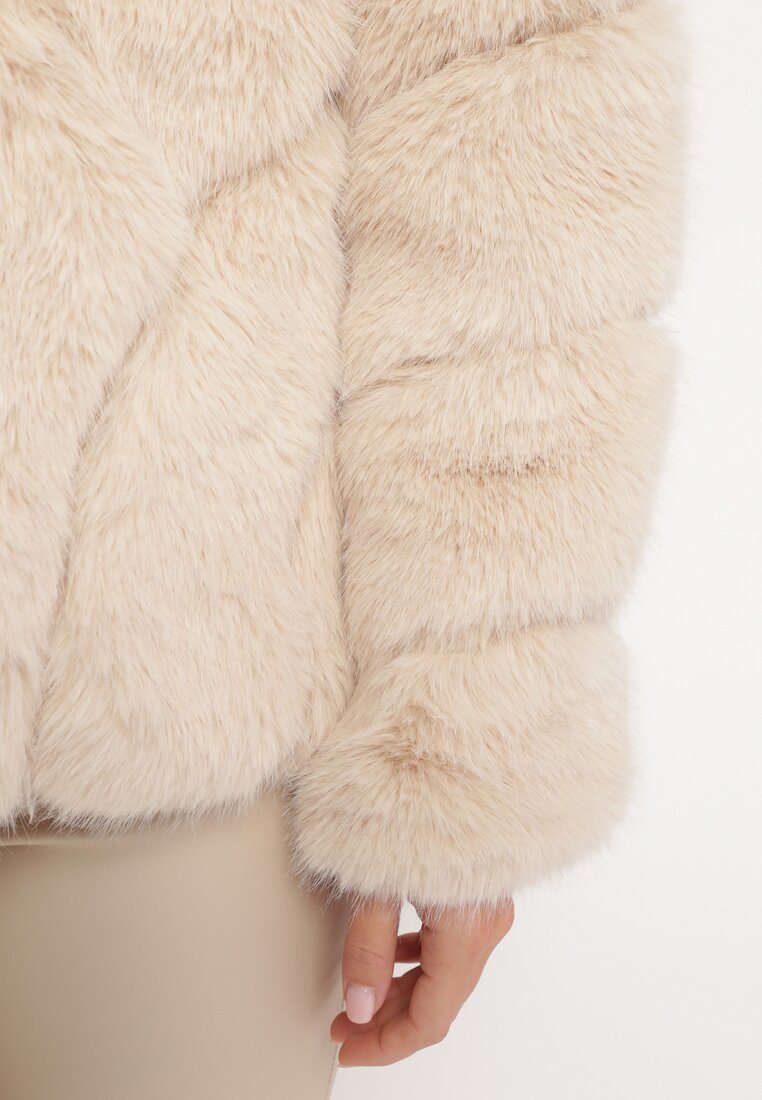Beżowa Futrzana Kurtka z Kapturem Daviella