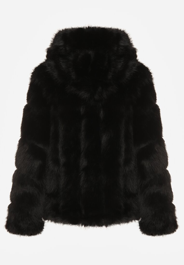 Czarna Futrzana Kurtka z Kapturem Daviella