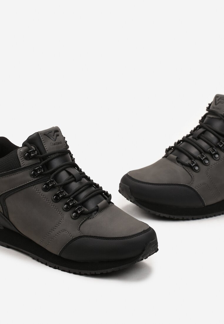 Szare Sznurowane Botki Sneakersy Ocieplane Barankiem Elorin