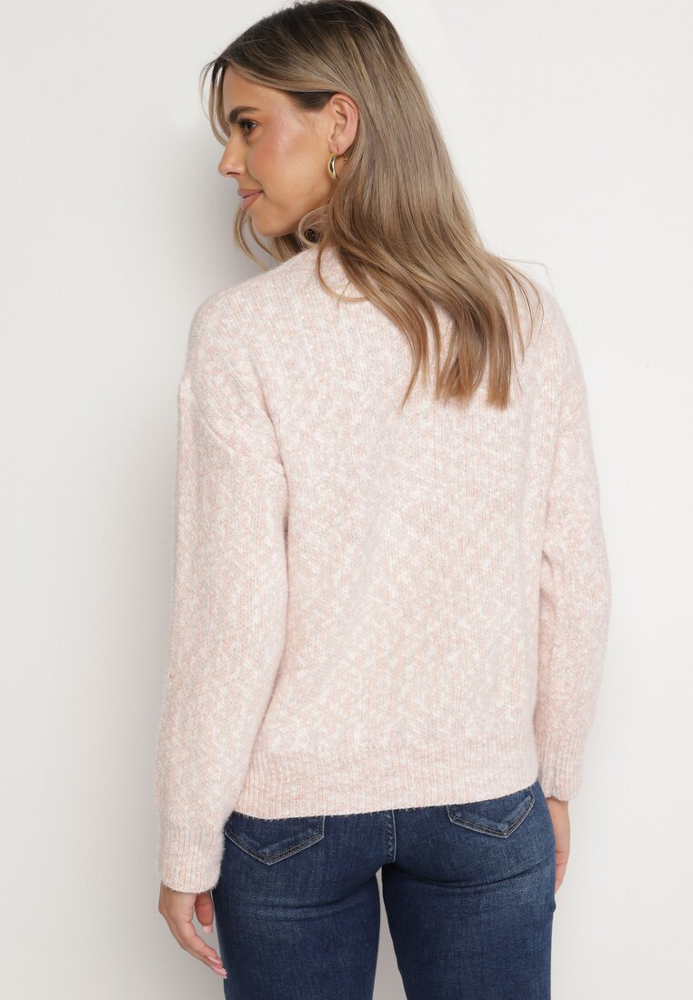 Różowy Klasyczny Sweter z Napisem i Ściągaczami Haccate