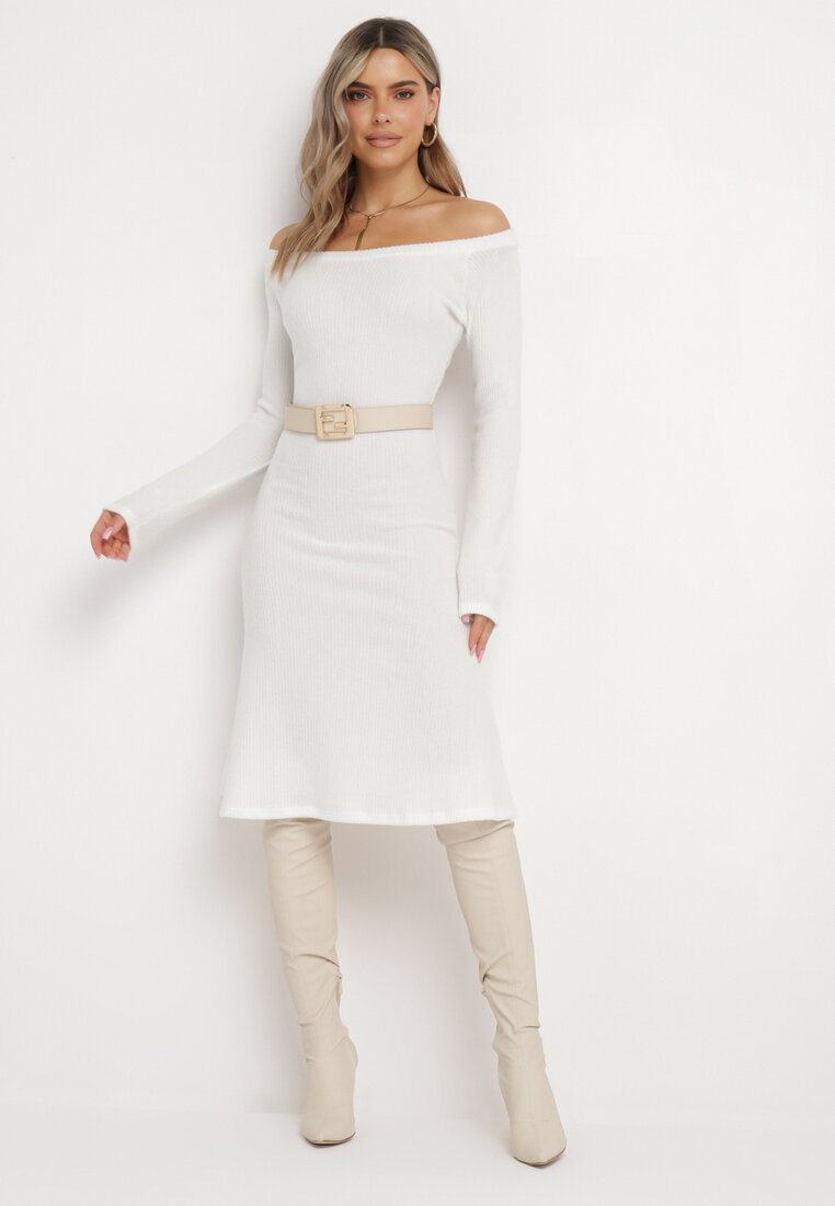 Biała Sweterkowa Sukienka Midi Ocordela