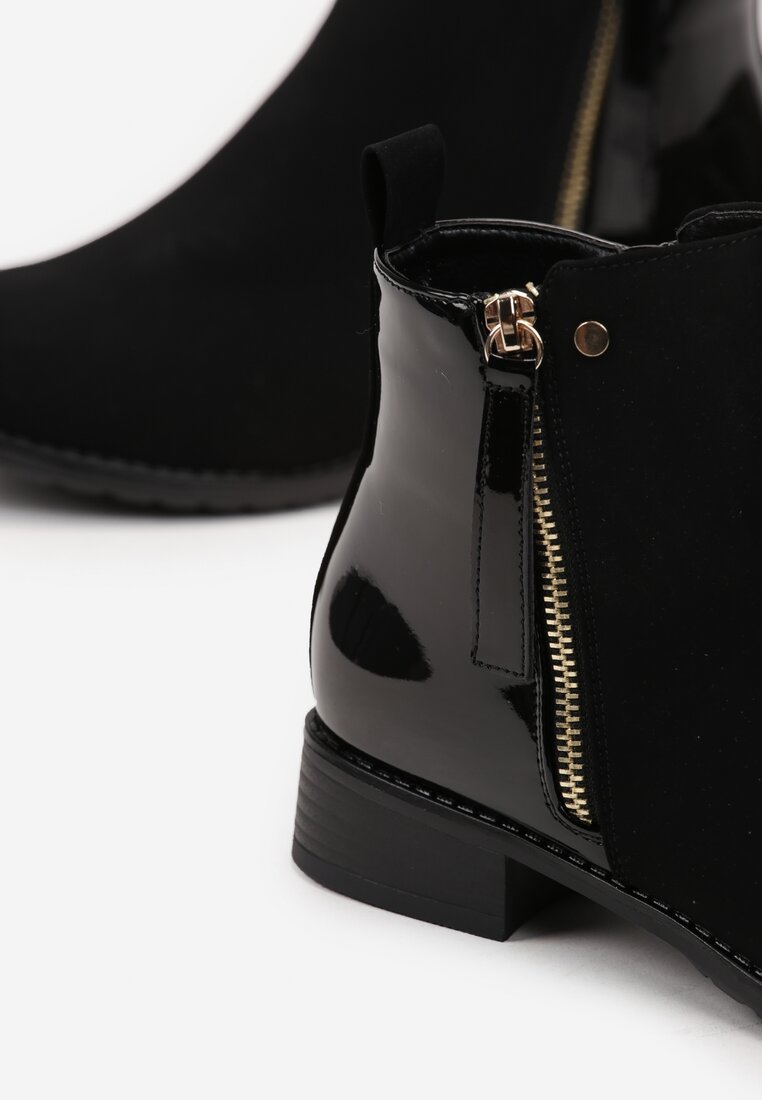 Czarne Botki Sztyblety z Ozdobnym Suwakiem Cynallia