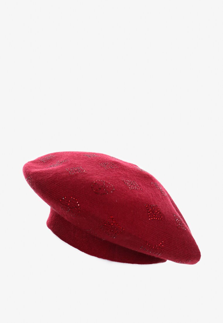 Bordowa Czapka Beret w Cyrkonie Nanto