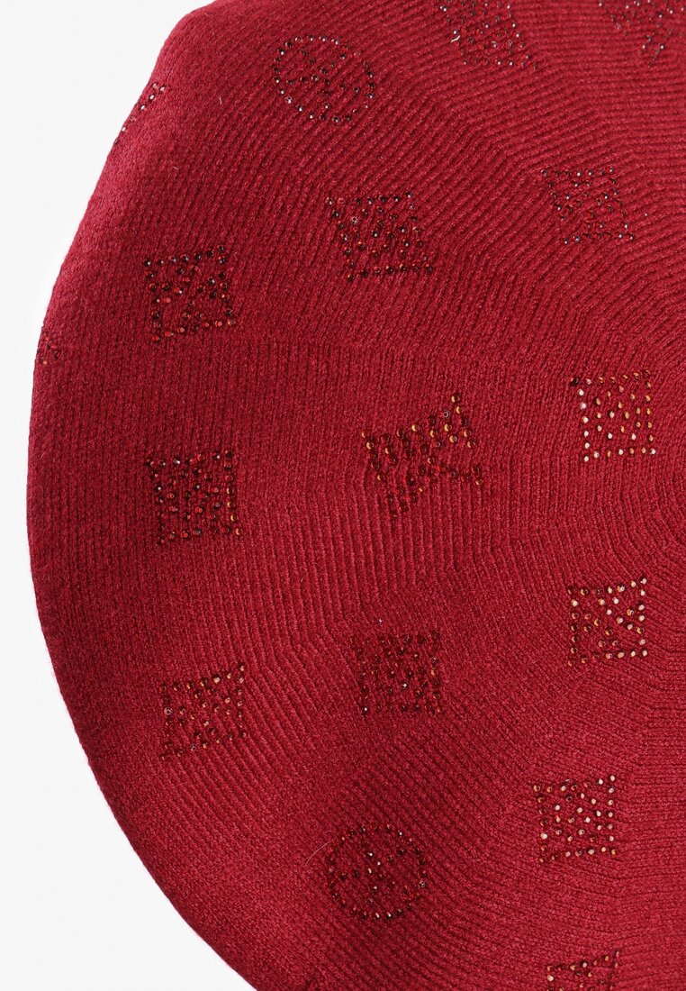 Bordowa Czapka Beret w Cyrkonie Nanto