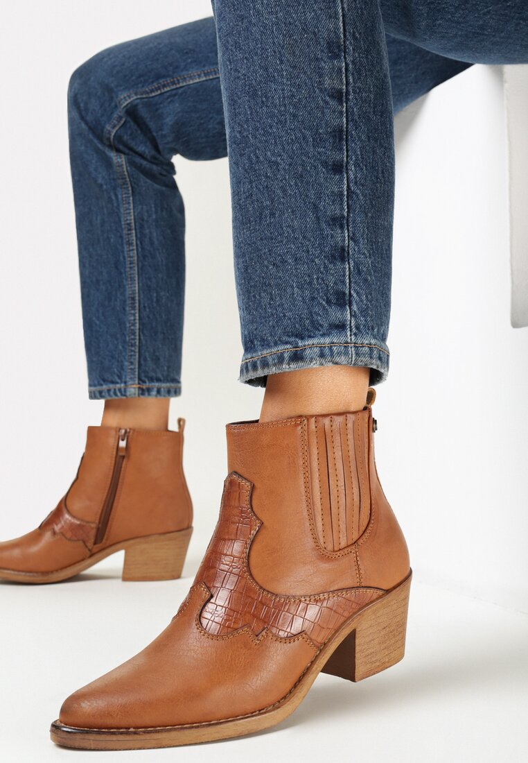 Brązowe Botki Kowbojki na Stożku Thandoris