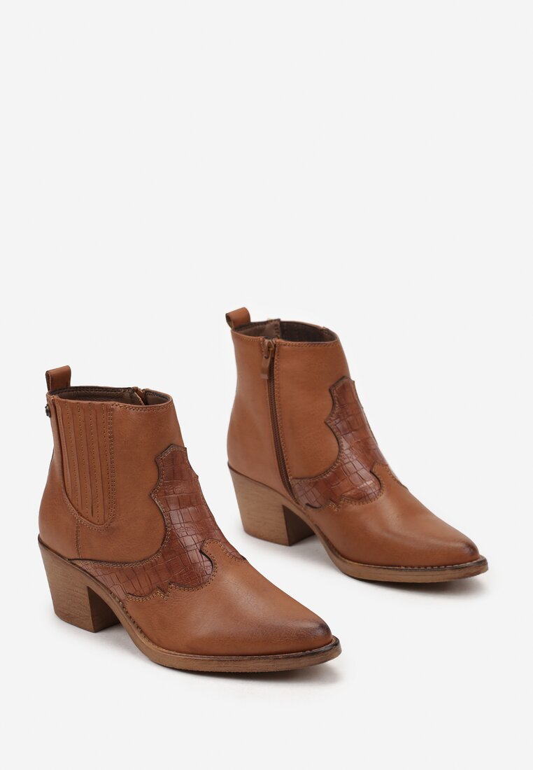 Brązowe Botki Kowbojki na Stożku Thandoris