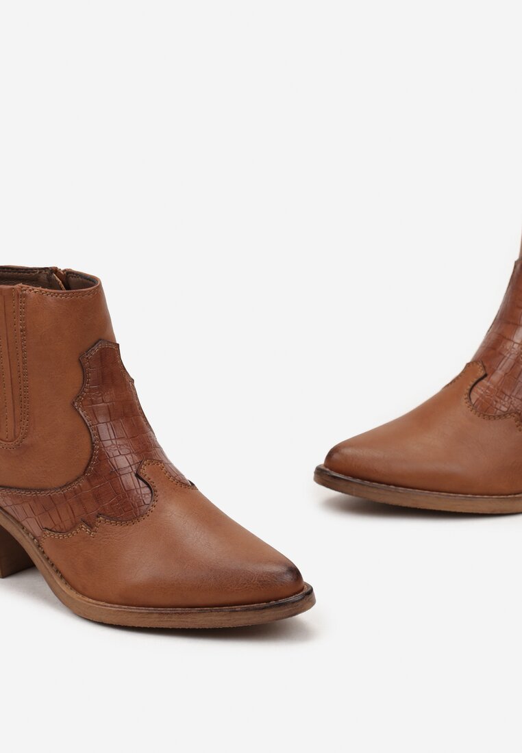 Brązowe Botki Kowbojki na Stożku Thandoris