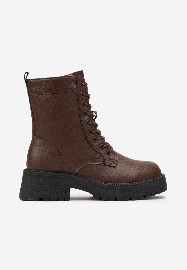 Brązowe Sznurowane Botki Workery Luxira