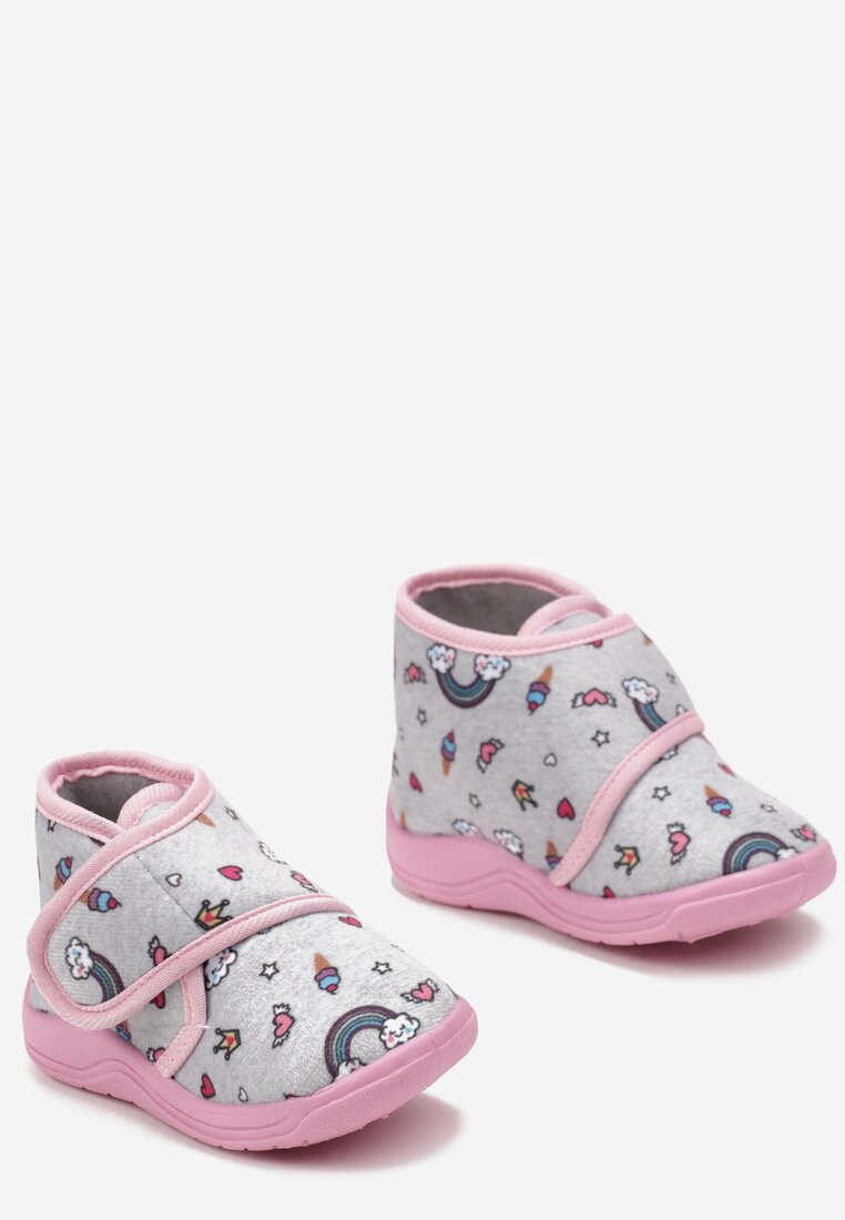 Szare Kapcie na Rzep w Ozdobny Print Kreona