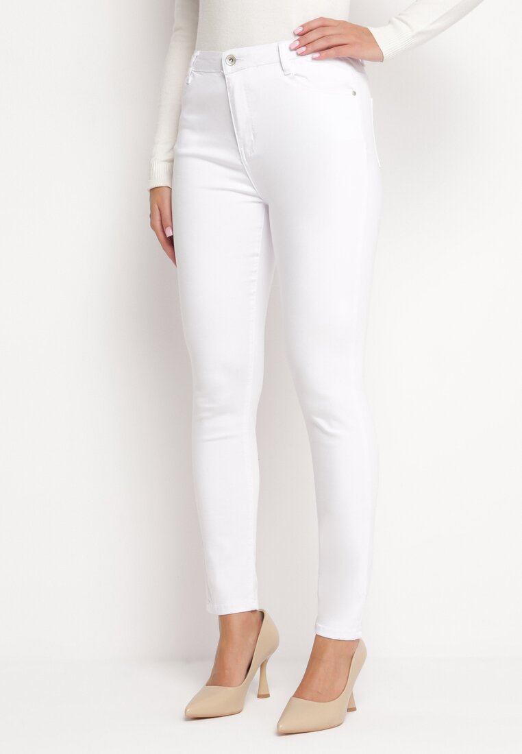 Białe Spodnie Skinny z Regularnym Stanem Serilind