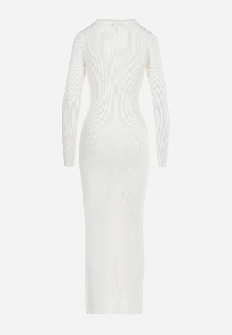 Biała Prążkowana Sukienka Maxi z Ażurowym Wzorem i Wycięciem Zanelia