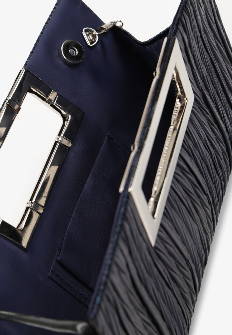 Granatowa Torebka z Rączką o Metalicznym Wykończeniu na Łańcuszku Jouvence
