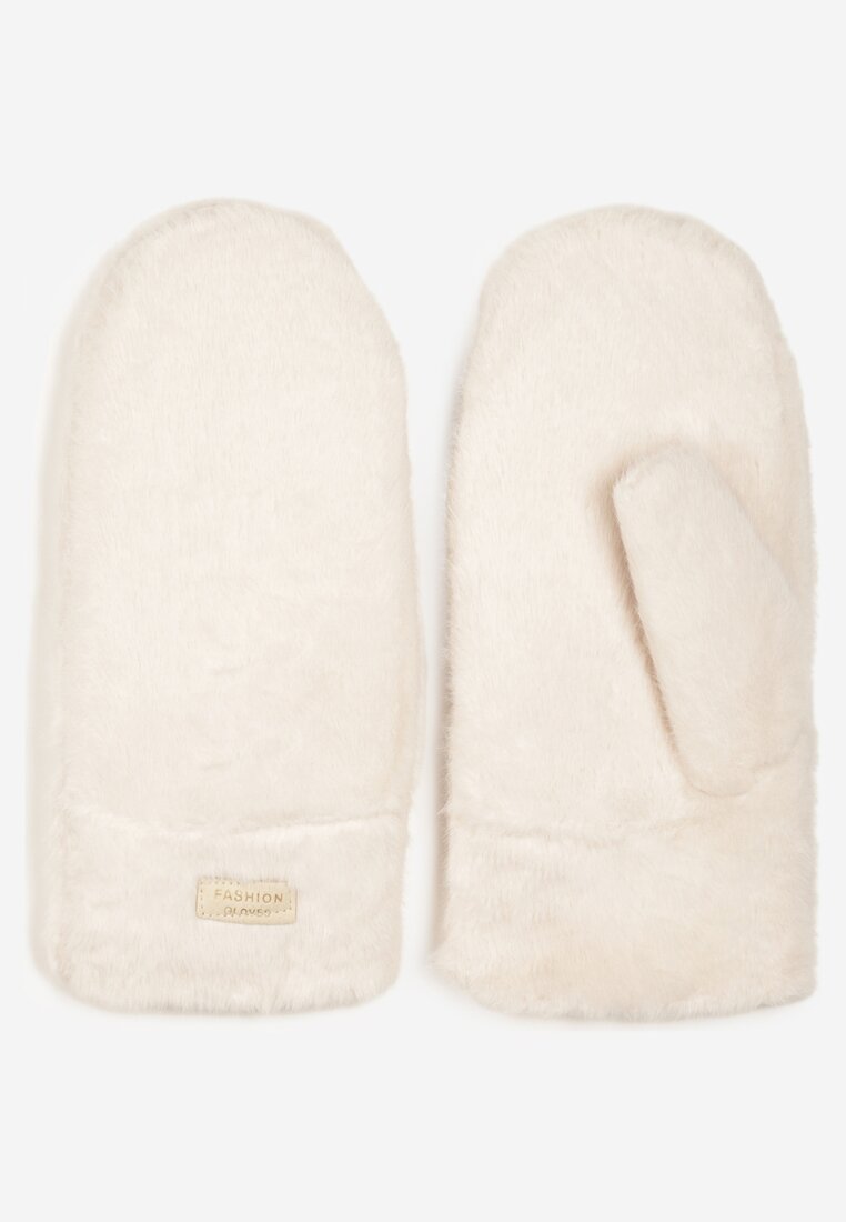 Beżowe Puszyste Rękawiczki z Jednym Palcem Brenita