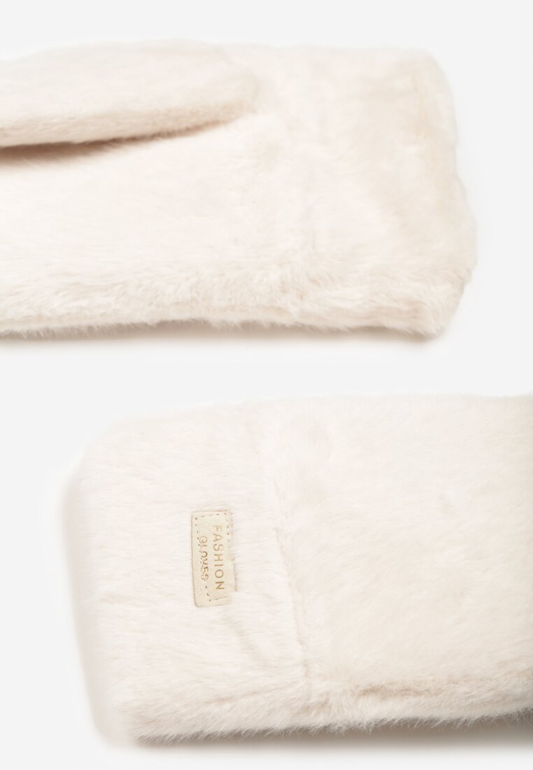 Beżowe Puszyste Rękawiczki z Jednym Palcem Brenita