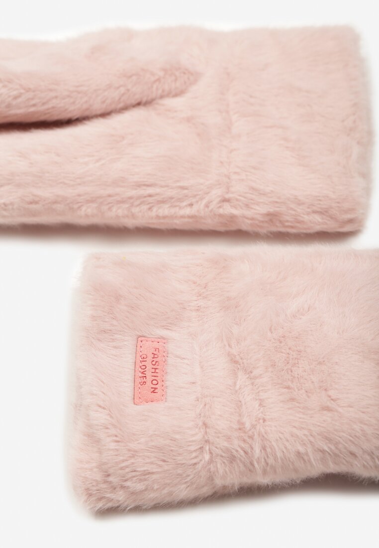 Różowe Puszyste Rękawiczki z Jednym Palcem Brenita