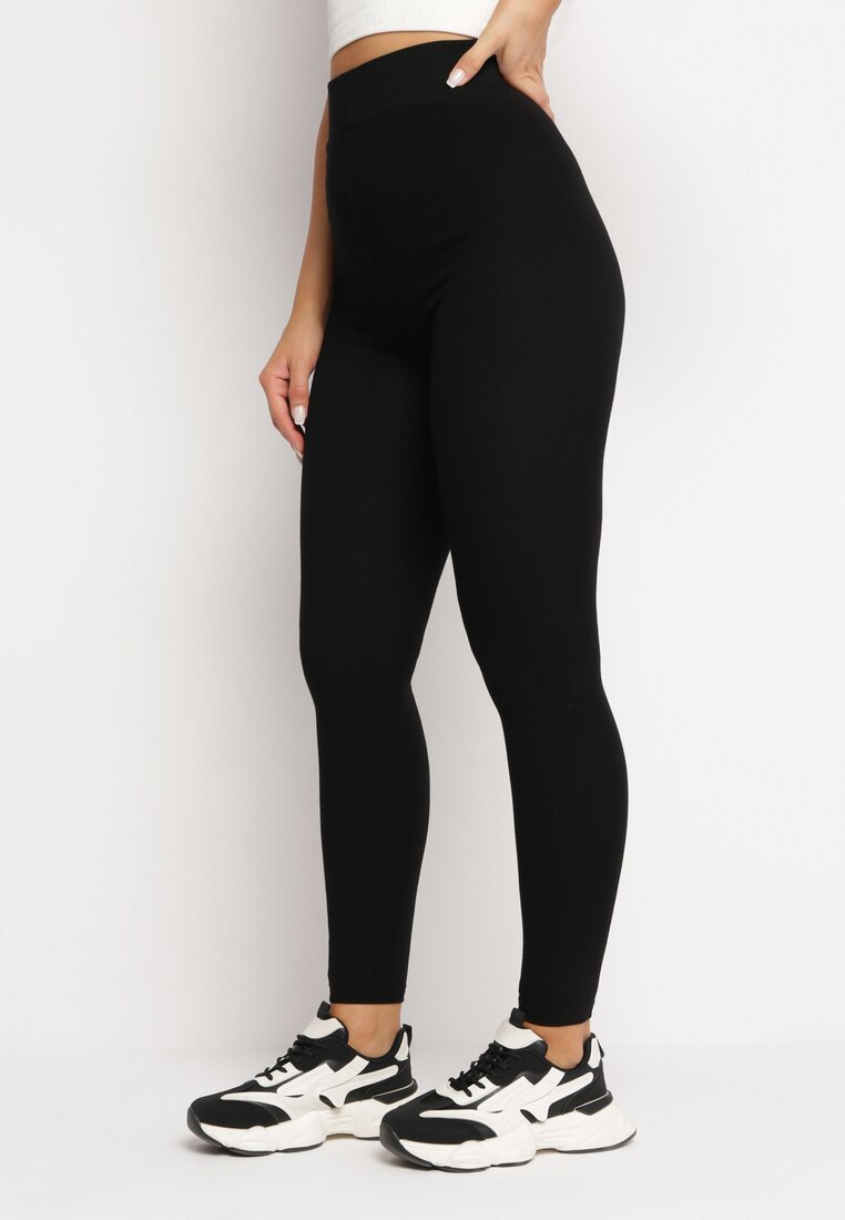 Czarne Ocieplane Legginsy z Wełną Monara