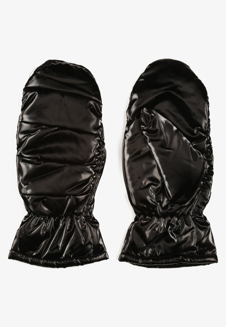 Czarne Błyszczące Rękawiczki z Jednym Palcem i Ozdobnym Pikowaniem Uralinne