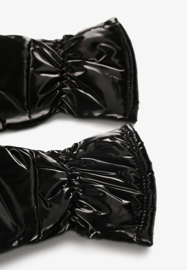 Czarne Błyszczące Rękawiczki z Jednym Palcem i Ozdobnym Pikowaniem Uralinne