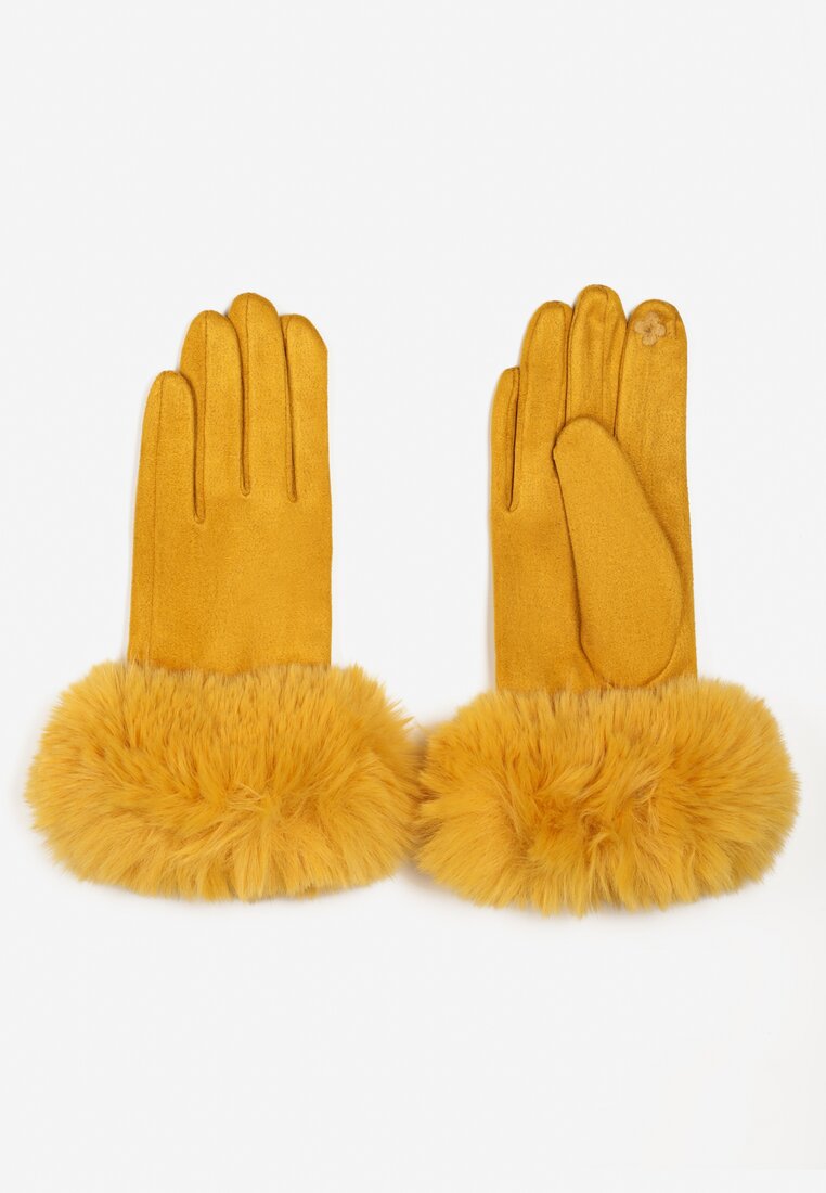 Żółte Pięciopalczaste Rękawiczki z Futerkiem Velinna