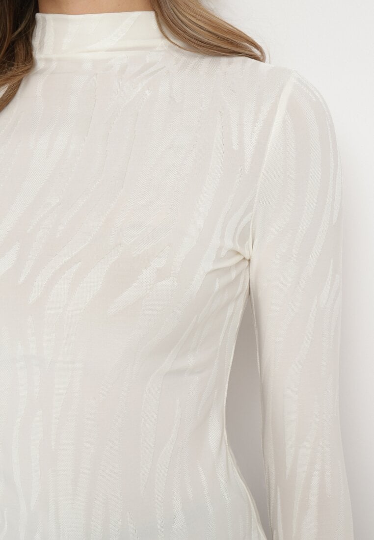 Jasnobeżowa Bluzka z Półgolfem i Zwierzęcym Motywem Stellona