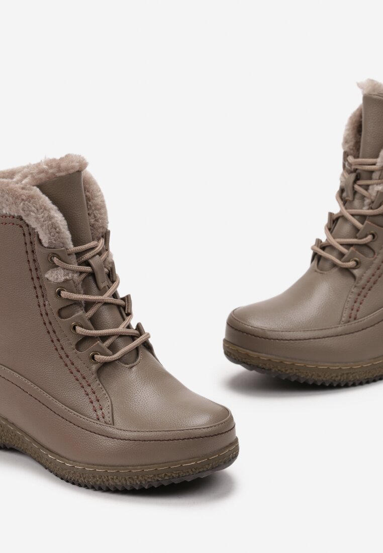 Ciemnobeżowe Botki za Kostkę z Sznurowaniem Darinthia