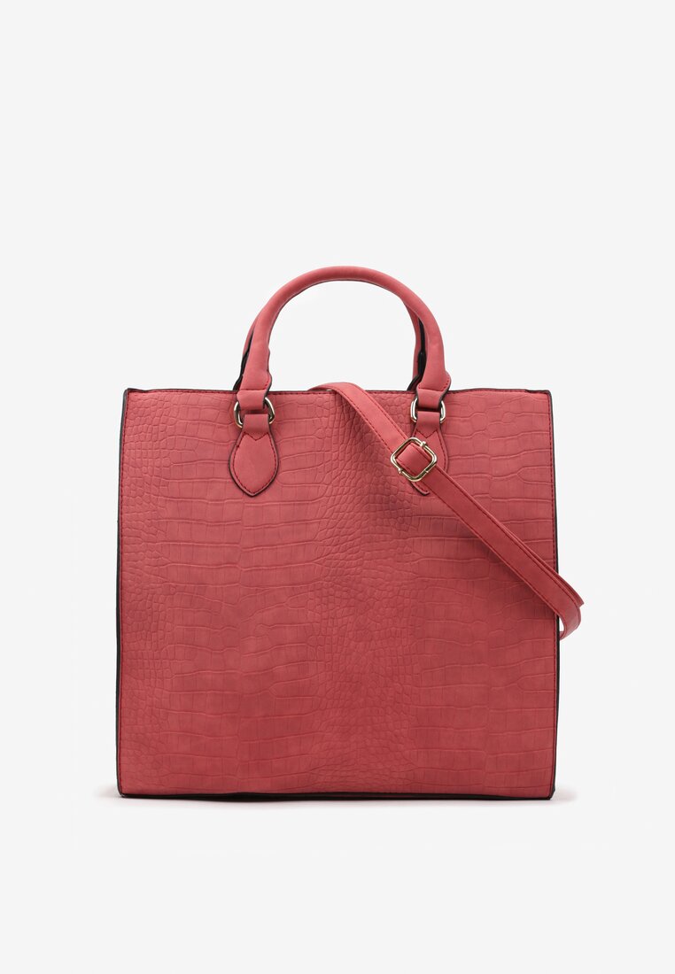 Czerwona Torebka z Ekoskóry ze Zwierzęcym Motywem i Dwoma Rączkami Rurgina