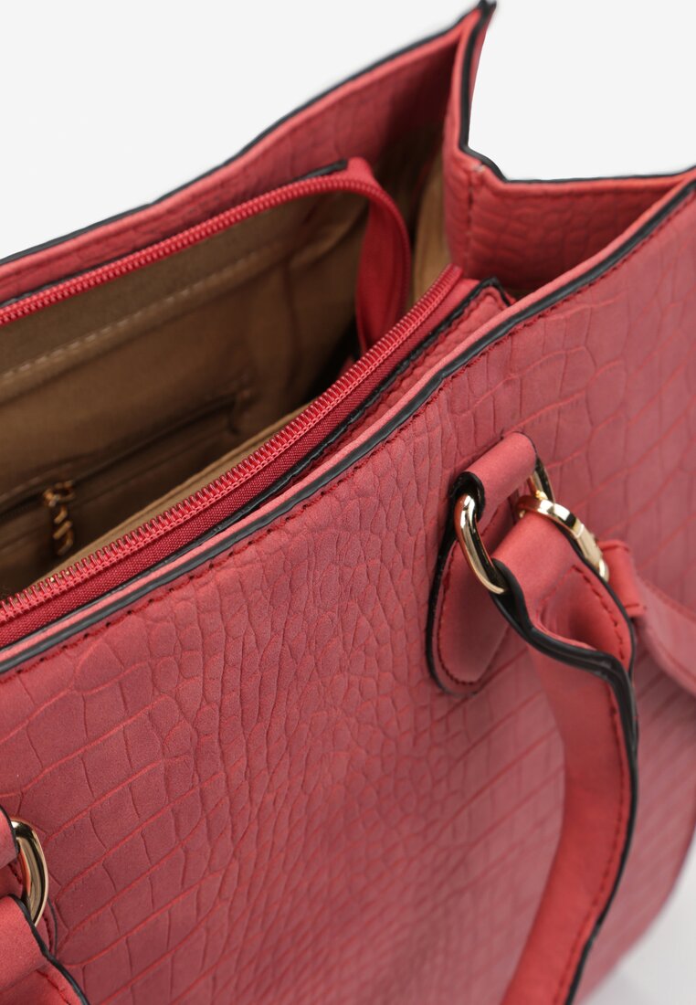 Czerwona Torebka z Ekoskóry ze Zwierzęcym Motywem i Dwoma Rączkami Rurgina