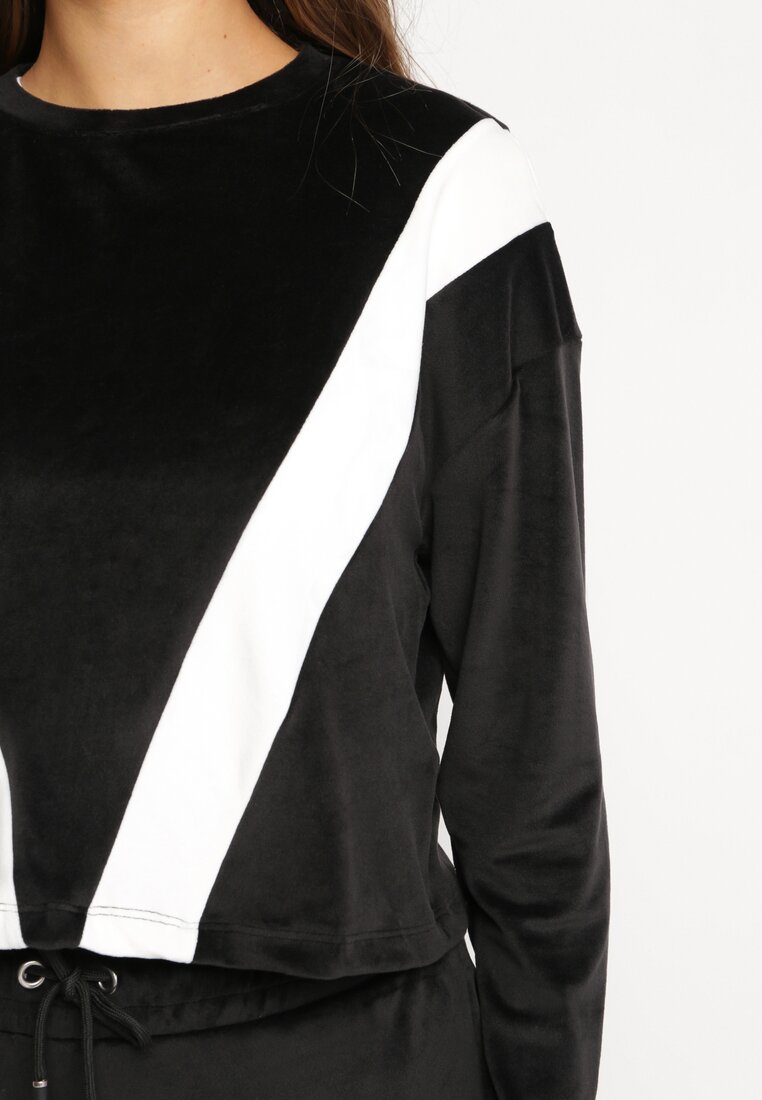 Czarny Welurowy Komplet Dresowy z Bluzą i Spodniami Bellanna