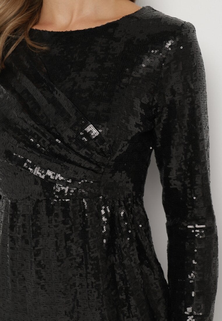 Czarna Sukienka Mini w Cyrkonie Granita