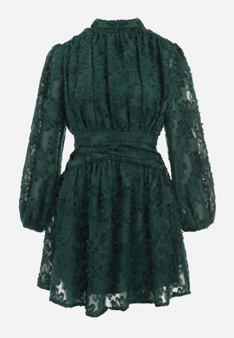 Zielona Rozkloszowana Sukienka Koronkowa Mini Alatalo